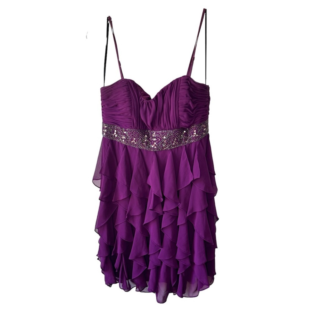 Decode 1.8 Purple ruffle beaded cocktail dress